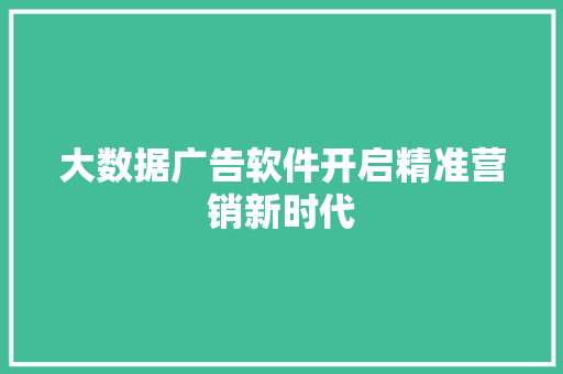 大数据广告软件开启精准营销新时代