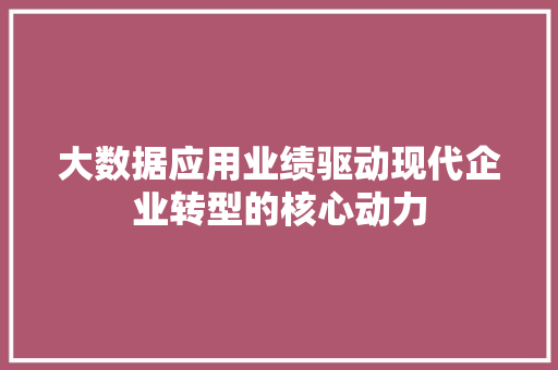 大数据应用业绩驱动现代企业转型的核心动力