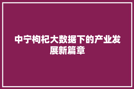 中宁枸杞大数据下的产业发展新篇章