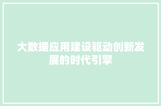 大数据应用建设驱动创新发展的时代引擎