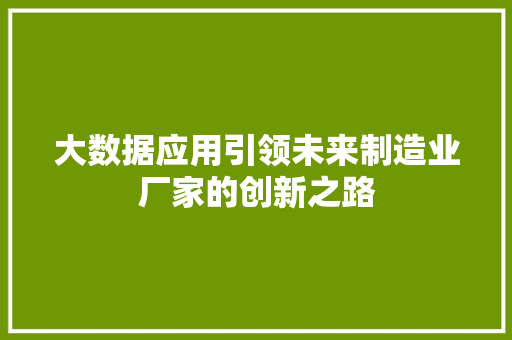 大数据应用引领未来制造业厂家的创新之路