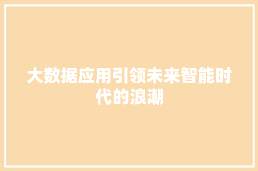大数据应用引领未来智能时代的浪潮