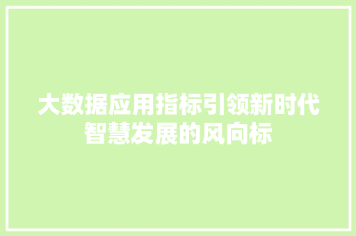 大数据应用指标引领新时代智慧发展的风向标