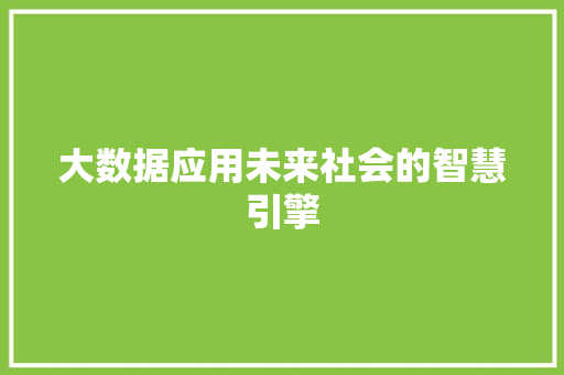大数据应用未来社会的智慧引擎