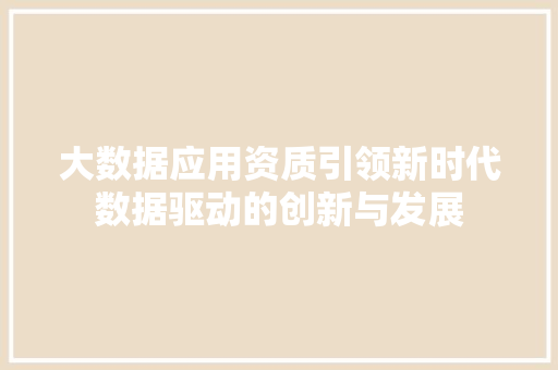 大数据应用资质引领新时代数据驱动的创新与发展