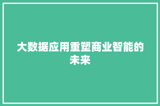 大数据应用重塑商业智能的未来
