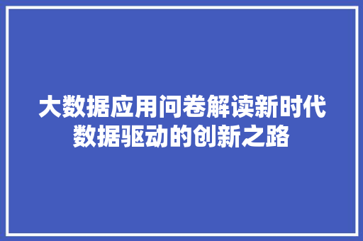 大数据应用问卷解读新时代数据驱动的创新之路