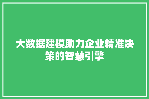 大数据建模助力企业精准决策的智慧引擎  第1张