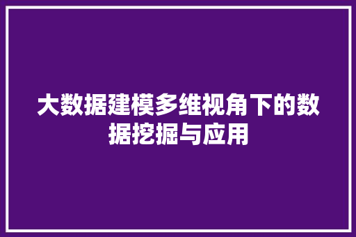 大数据建模多维视角下的数据挖掘与应用