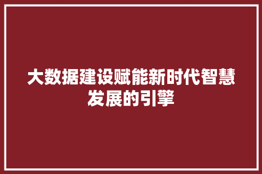 大数据建设赋能新时代智慧发展的引擎