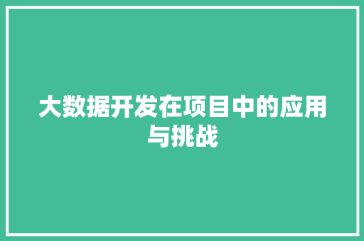大数据开发在项目中的应用与挑战  第1张