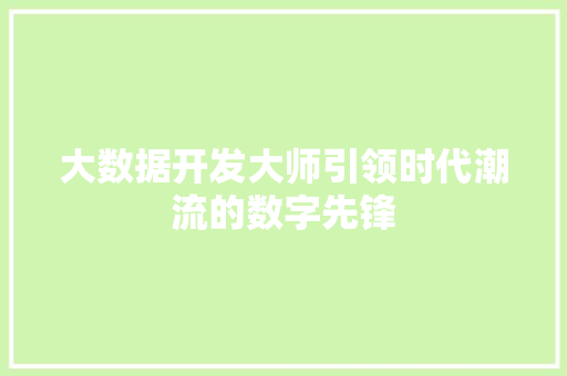 大数据开发大师引领时代潮流的数字先锋