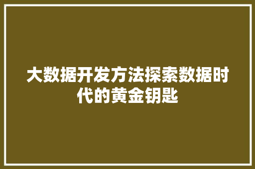 大数据开发方法探索数据时代的黄金钥匙
