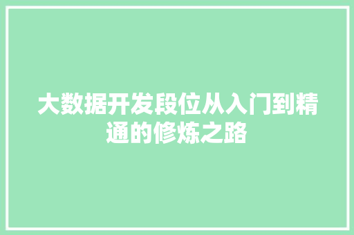大数据开发段位从入门到精通的修炼之路