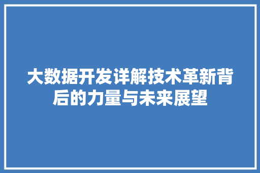 大数据开发详解技术革新背后的力量与未来展望