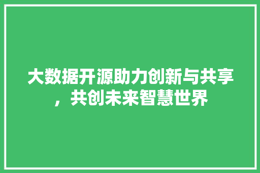 大数据开源助力创新与共享，共创未来智慧世界