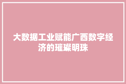 大数据工业赋能广西数字经济的璀璨明珠