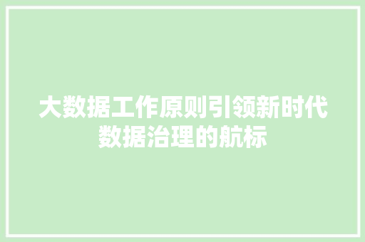 大数据工作原则引领新时代数据治理的航标