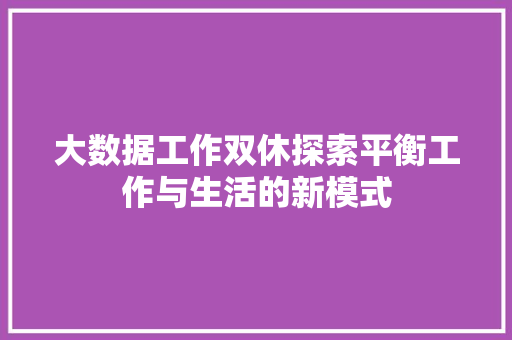大数据工作双休探索平衡工作与生活的新模式