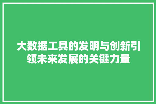 大数据工具的发明与创新引领未来发展的关键力量  第1张