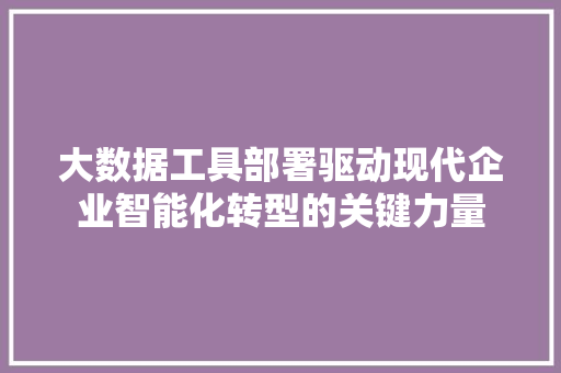 大数据工具部署驱动现代企业智能化转型的关键力量