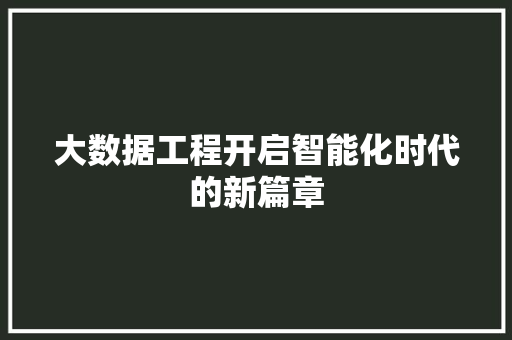 大数据工程开启智能化时代的新篇章  第1张