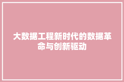 大数据工程新时代的数据革命与创新驱动