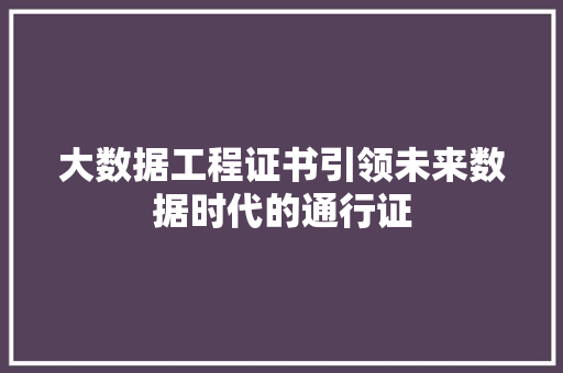 大数据工程证书引领未来数据时代的通行证  第1张