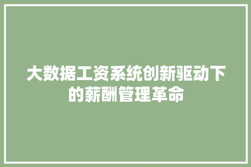 大数据工资系统创新驱动下的薪酬管理革命  第1张