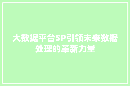 大数据平台SP引领未来数据处理的革新力量