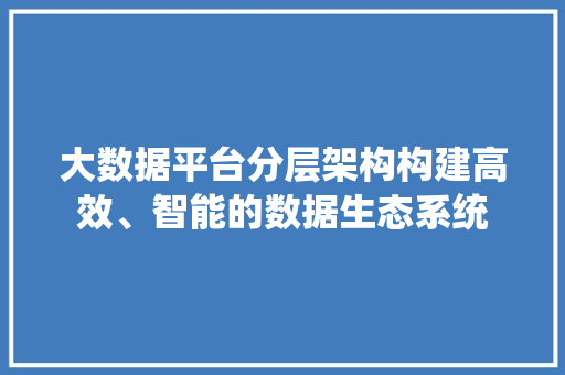 大数据平台分层架构构建高效、智能的数据生态系统