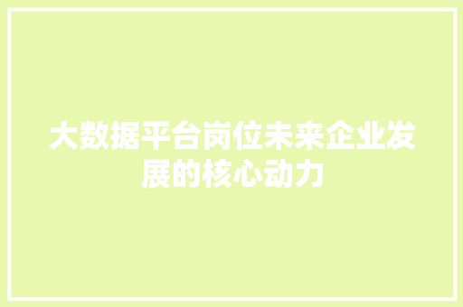 大数据平台岗位未来企业发展的核心动力