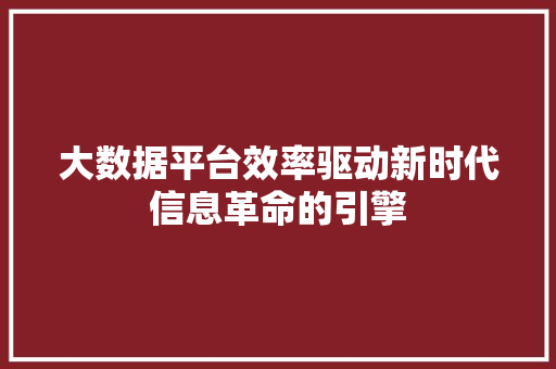 大数据平台效率驱动新时代信息革命的引擎  第1张