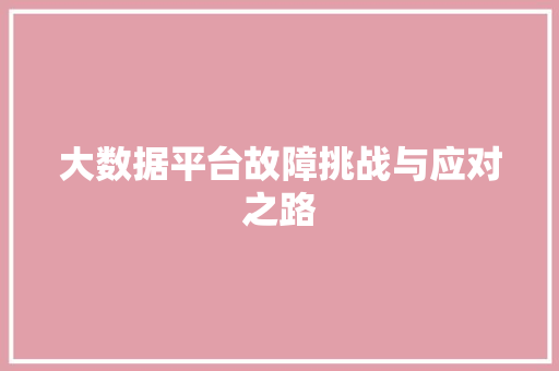 大数据平台故障挑战与应对之路