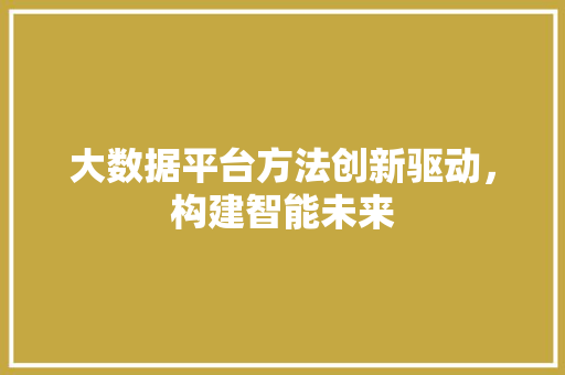 大数据平台方法创新驱动，构建智能未来
