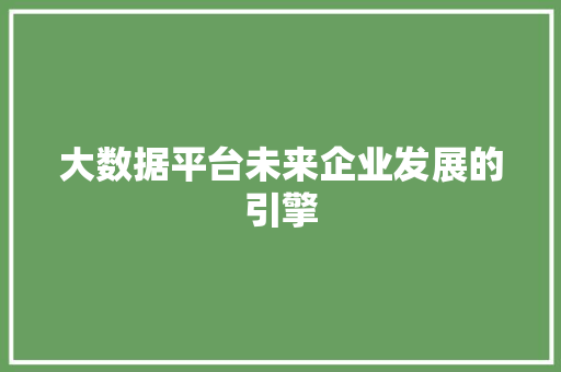 大数据平台未来企业发展的引擎
