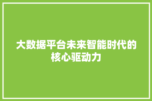 大数据平台未来智能时代的核心驱动力  第1张