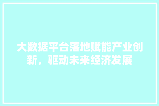 大数据平台落地赋能产业创新，驱动未来经济发展