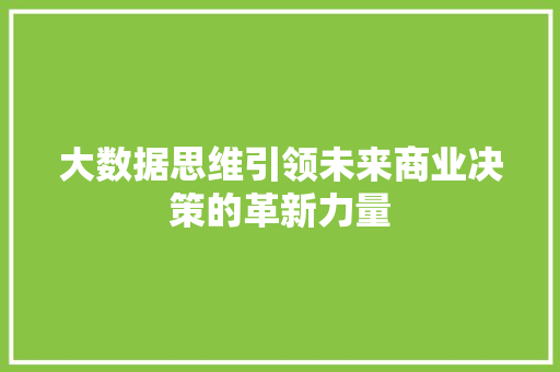 大数据思维引领未来商业决策的革新力量