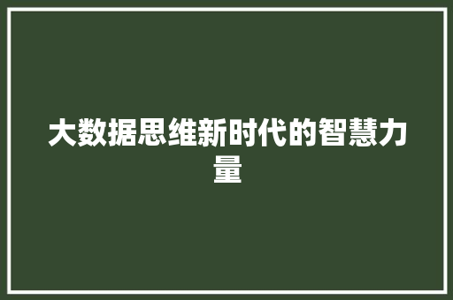 大数据思维新时代的智慧力量
