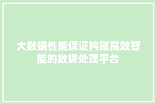大数据性能保证构建高效智能的数据处理平台