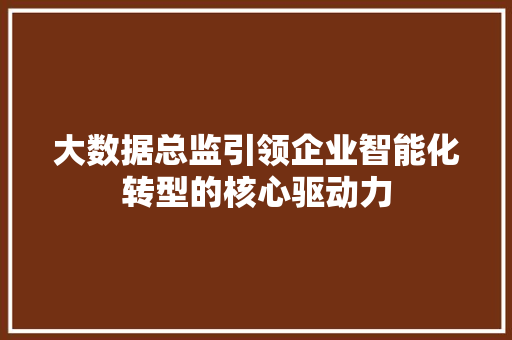 大数据总监引领企业智能化转型的核心驱动力