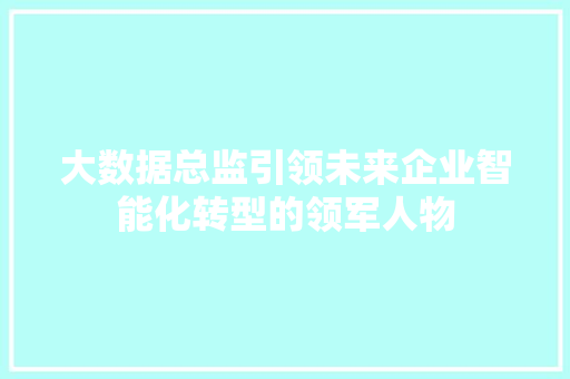 大数据总监引领未来企业智能化转型的领军人物