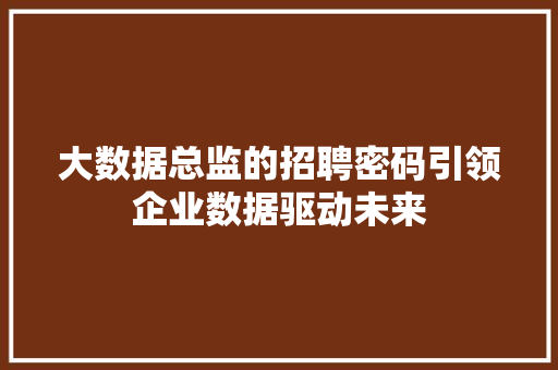 大数据总监的招聘密码引领企业数据驱动未来