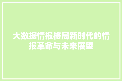 大数据情报格局新时代的情报革命与未来展望