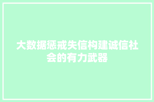 大数据惩戒失信构建诚信社会的有力武器