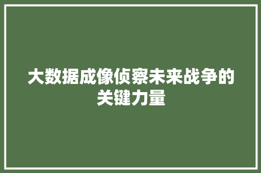 大数据成像侦察未来战争的关键力量