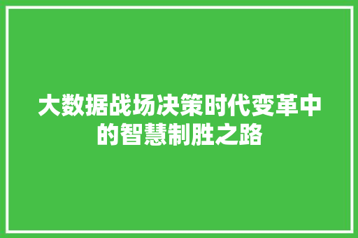 大数据战场决策时代变革中的智慧制胜之路