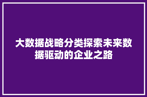 大数据战略分类探索未来数据驱动的企业之路