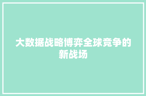 大数据战略博弈全球竞争的新战场